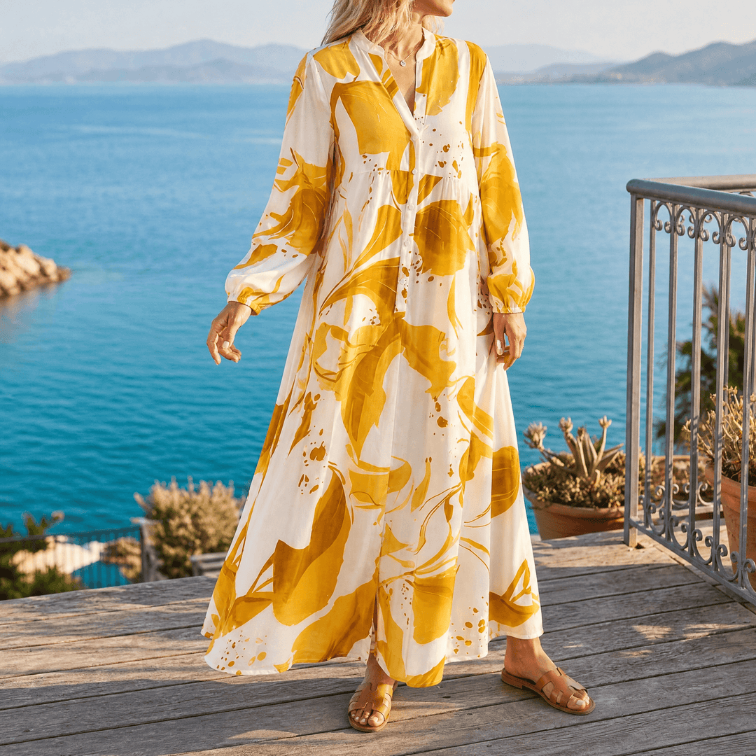 Floressa – Abstract Floral Maxi Dress Yellow