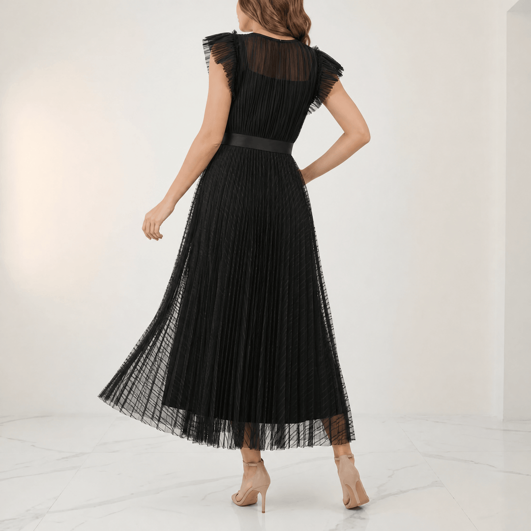 Floressa – Elegant Flutter Sleeve Midi Dress for Women black