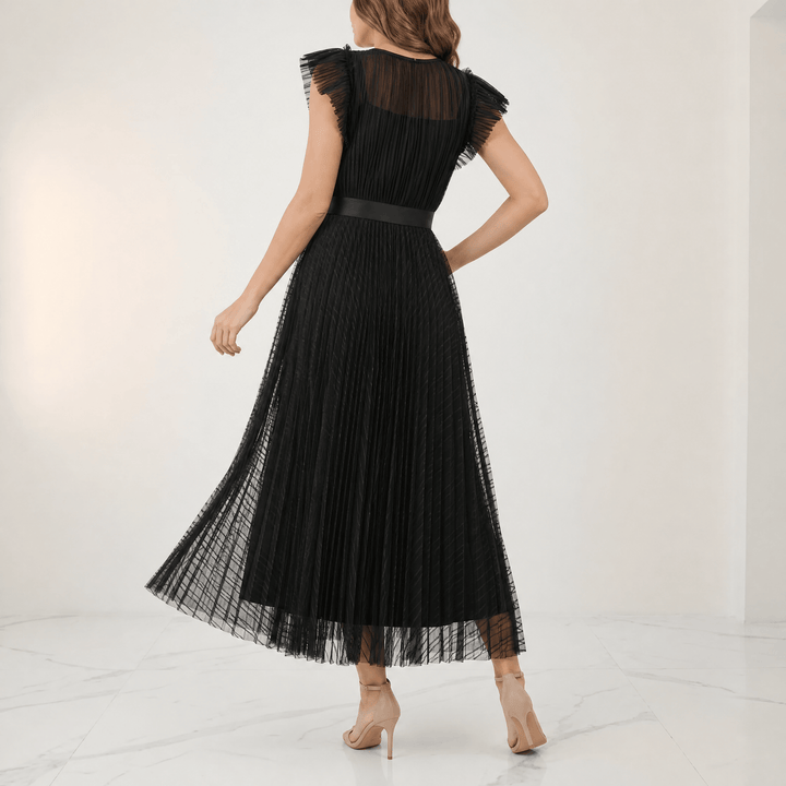 Floressa – Elegant Flutter Sleeve Midi Dress for Women black