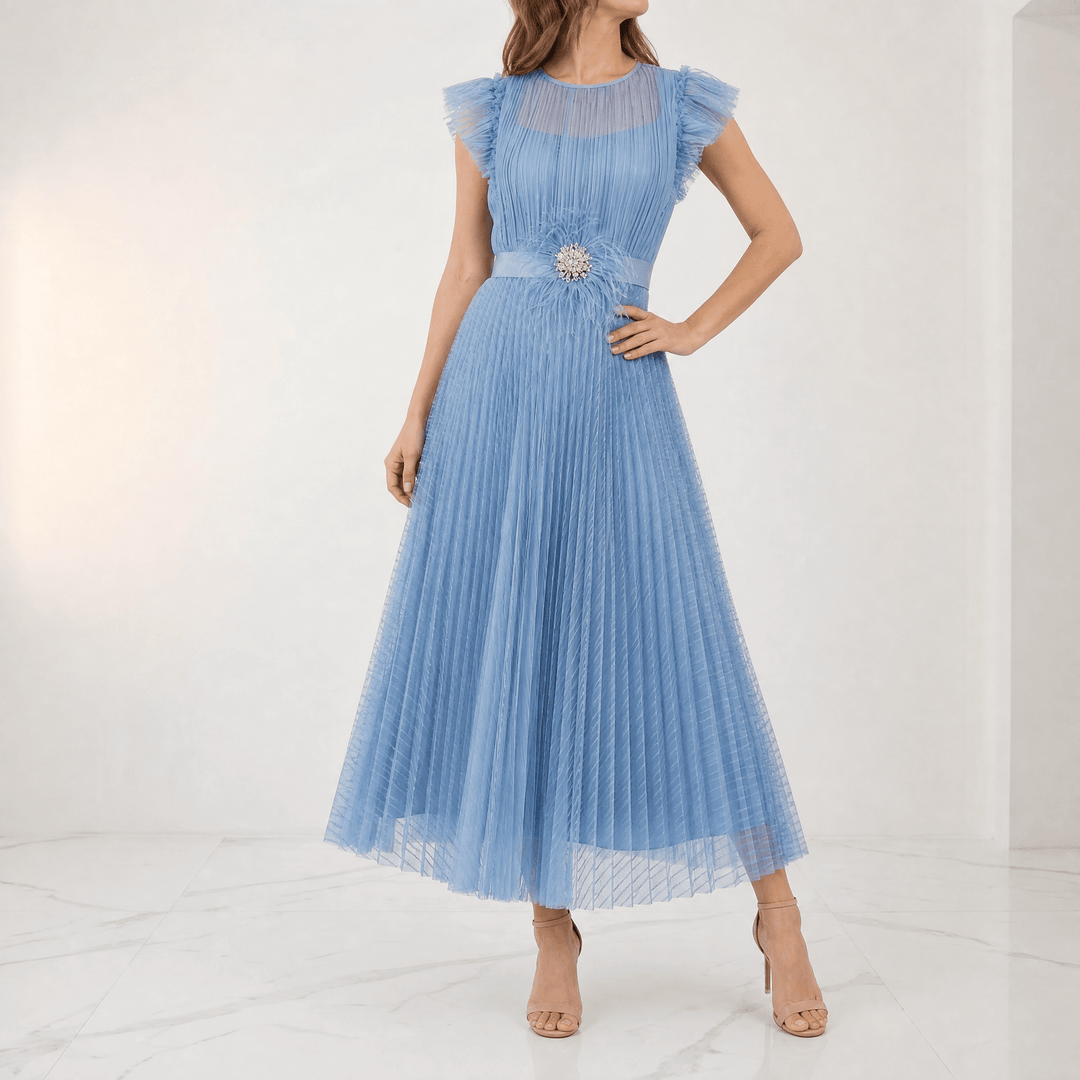 Floressa – Elegant Flutter Sleeve Midi Dress for Women blue
