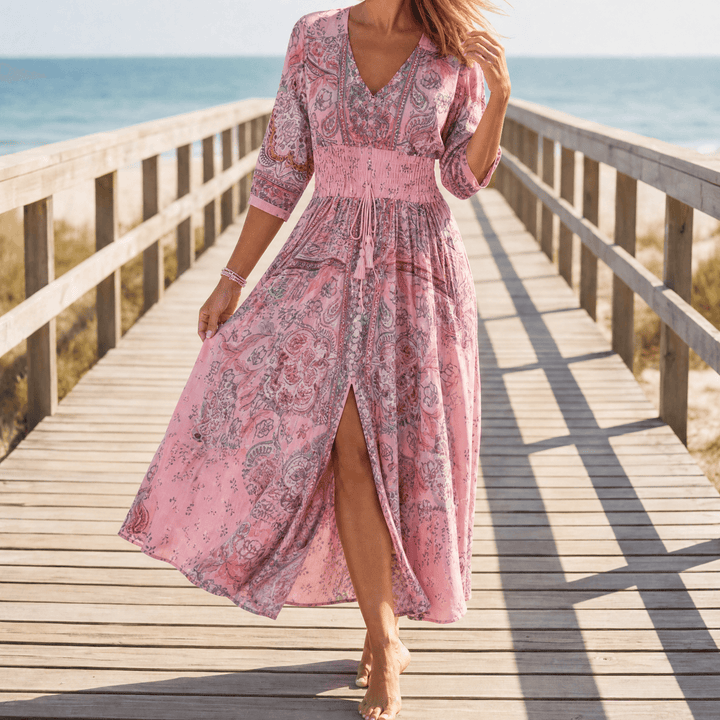 Floressa – Flowy Floral V Neck Maxi Dress pink