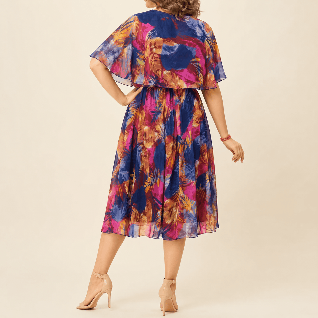 Floressa – Flowy Lined Chiffon Midi Dress Multicolored