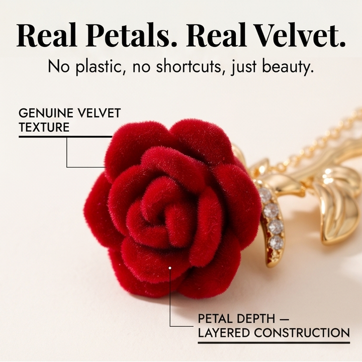 Florevia – Velvet Rose Pendant Necklace