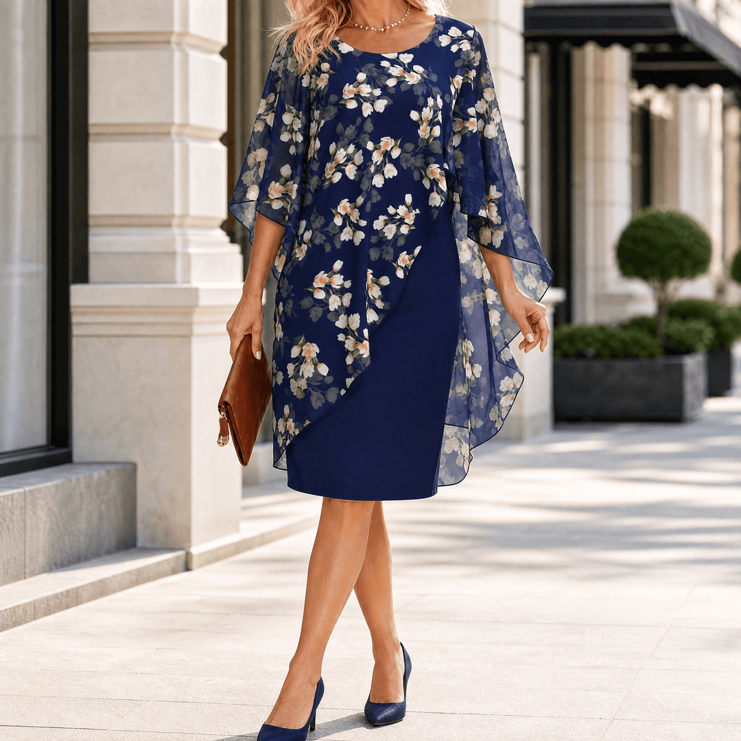 Florevia – Women's Elegant Overlay Sheath Dress Navy