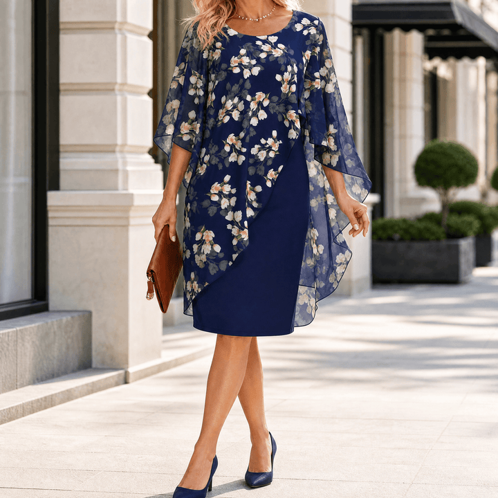 Florevia – Women's Elegant Overlay Sheath Dress Navy