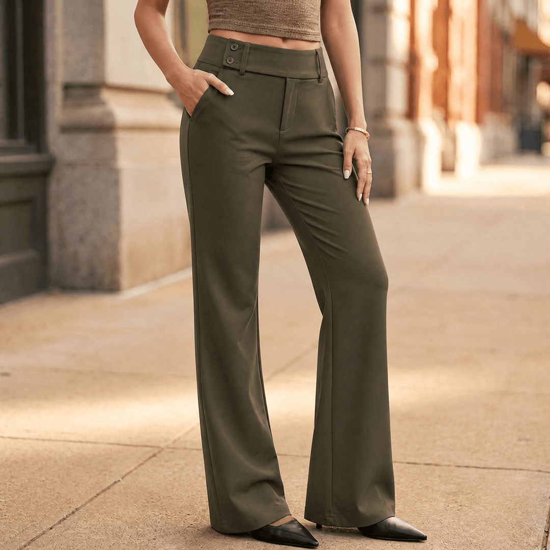Florevia Women's Elongating Wide-Leg Flare Pants Caramel