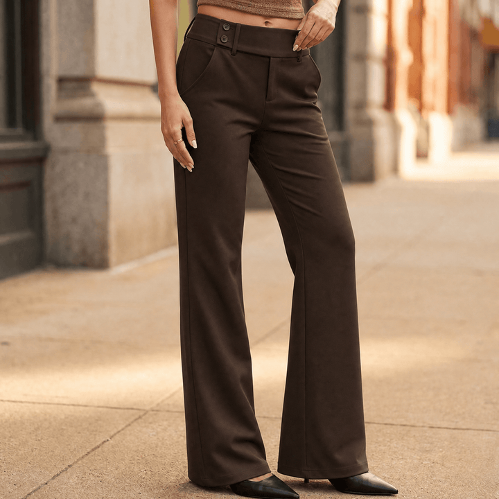 Florevia Women's Elongating Wide-Leg Flare Pants Coffee