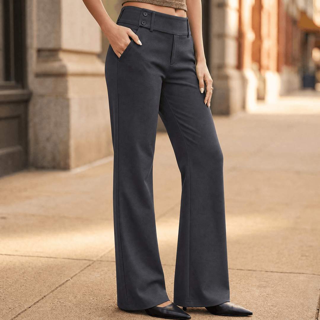 Florevia Women's Elongating Wide-Leg Flare Pants Dark Gray