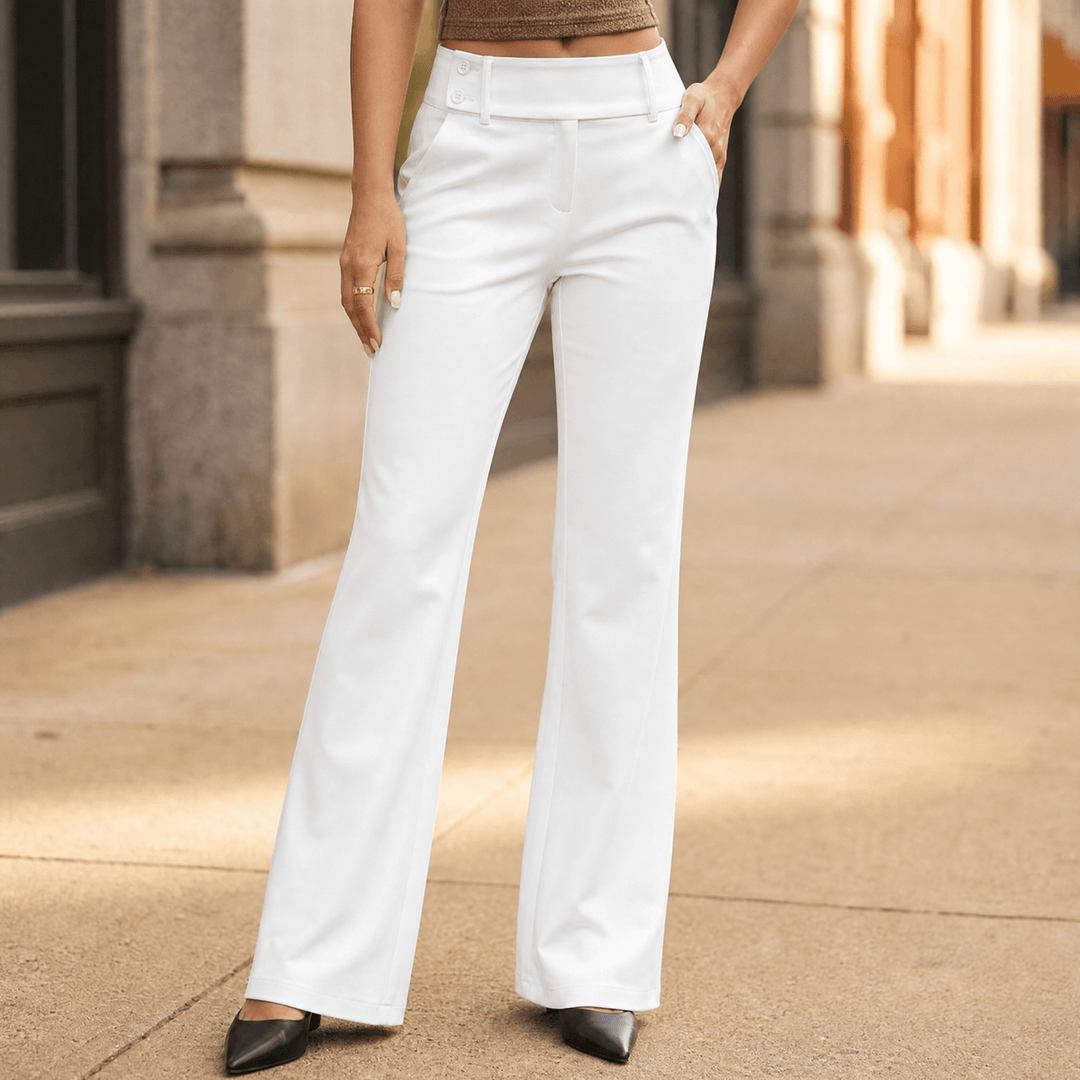 Florevia Women's Elongating Wide-Leg Flare Pants White