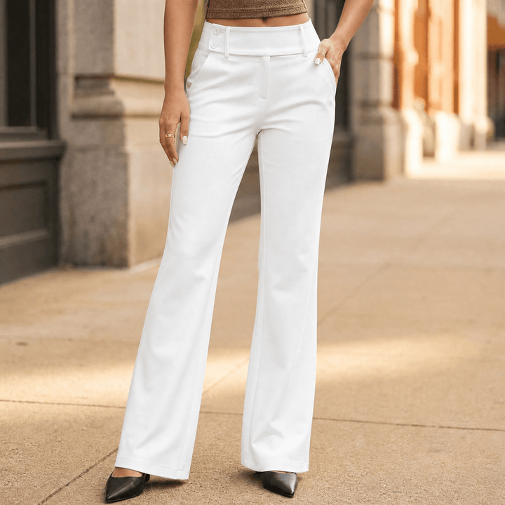 Florevia Women's Elongating Wide-Leg Flare Pants White
