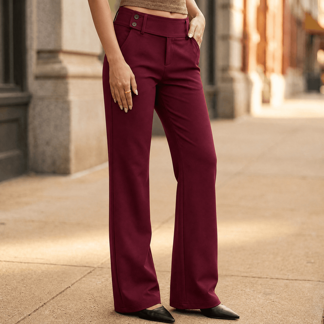 Florevia Women's Elongating Wide-Leg Flare Pants Wine Red