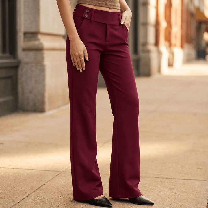 Florevia Women's Elongating Wide-Leg Flare Pants Wine Red