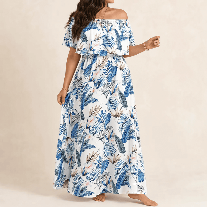 Florevia – Women's Off-Shoulder Floral Maxi Dress with Pockets blue