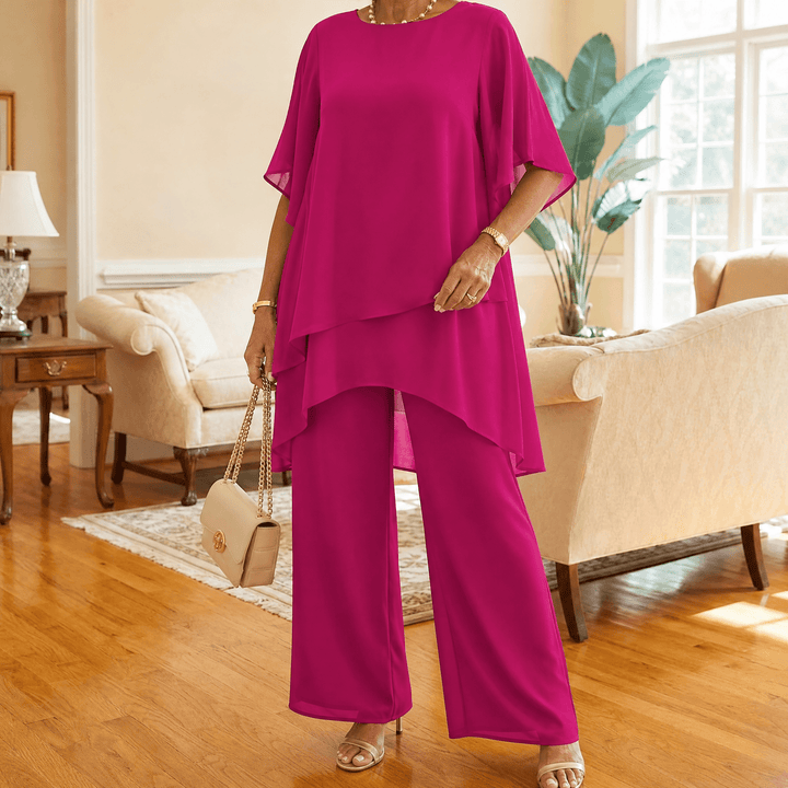 Graziella – Chiffon Two-Piece Set with Asymmetric Top Fuchsia / S