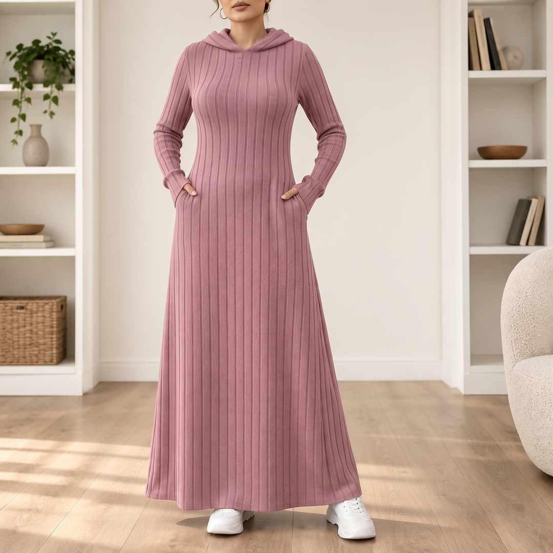Ribwarm – Hooded Ribbed-Knit Maxi Sweater Dress