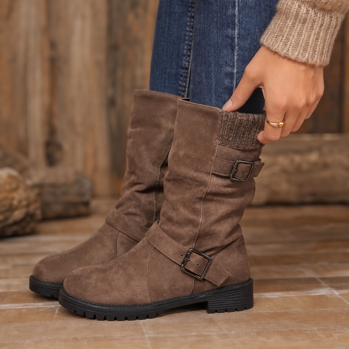 Wearbella – Buckle-Strap Slouchy Mid-Calf Boots