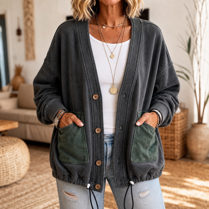 Patch & Thread – Contrast Pocket Drawstring Hem Knit Jacket