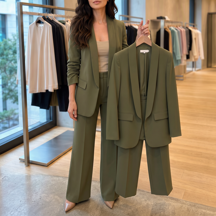 Marlowe Set – Shawl-Collar Blazer And Wide-Leg Pants Set