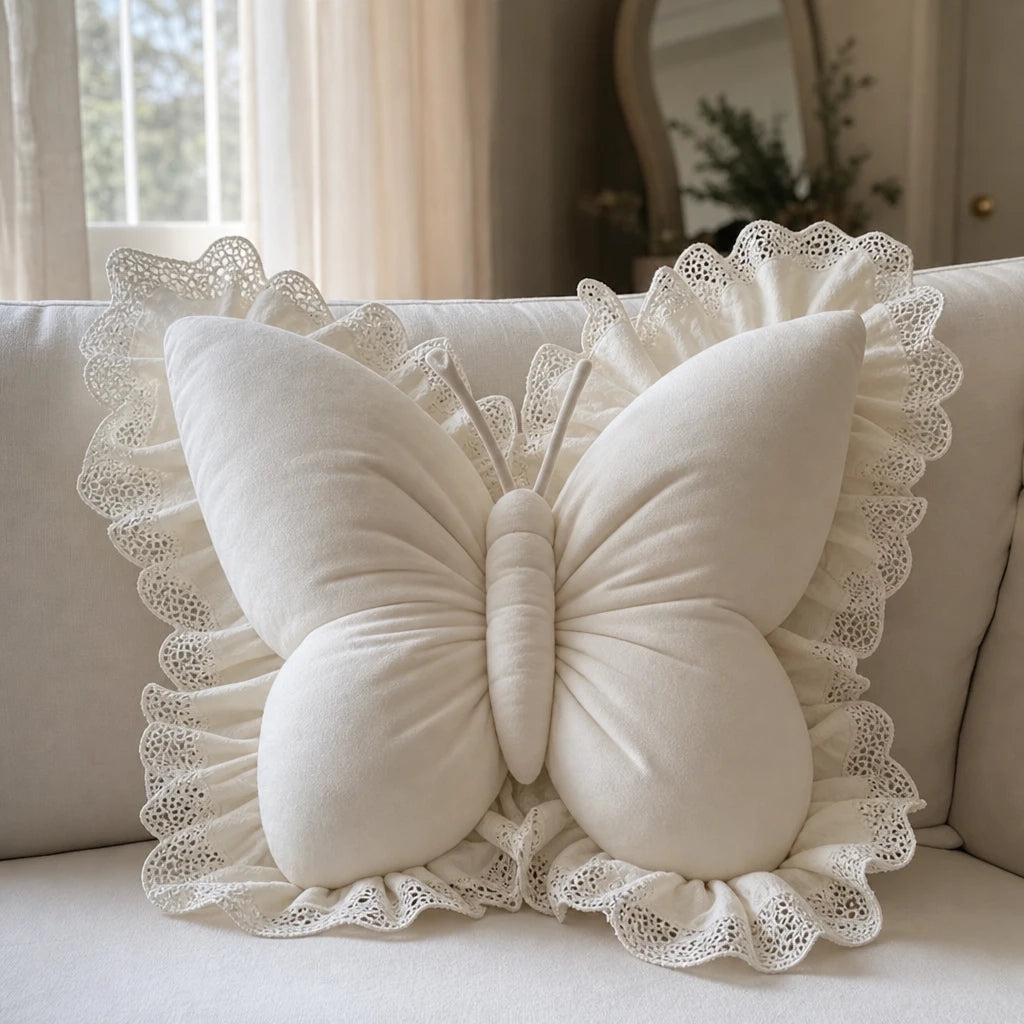 Lacewing – Velvet-Look Butterfly Lace-Trim Throw Pillow