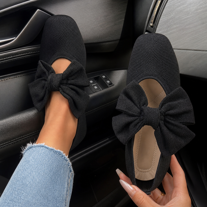 Bowelle – Knit Square-Toe Bow Flats