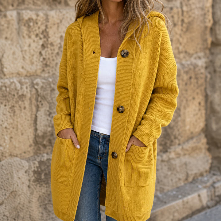 Coziva – Hooded Button-Front Knit Cardigan