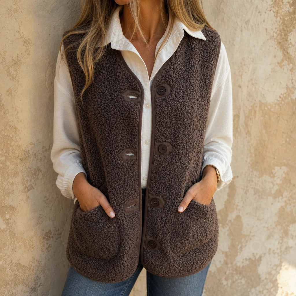 Autumna – Fleece-Look Button-Front Pocket Vest
