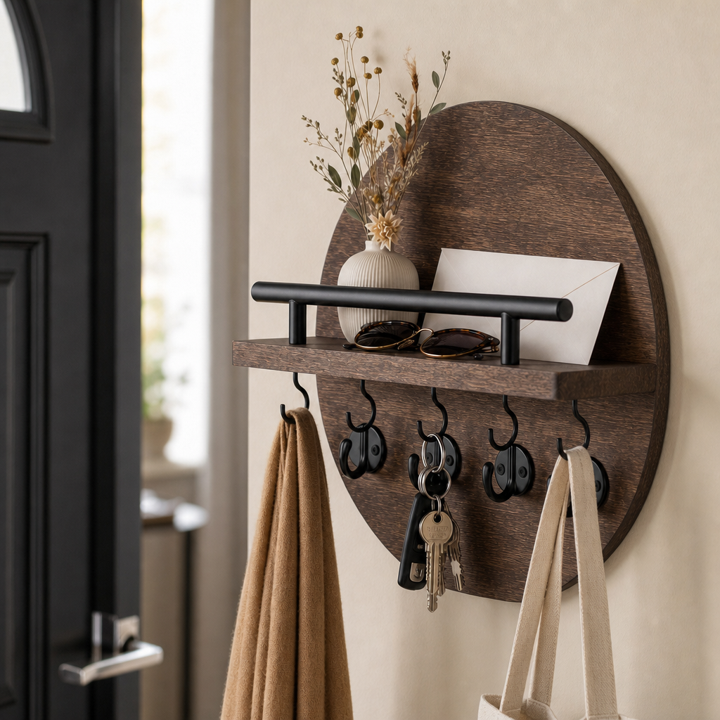 Keyhaven – Wall-Mounted Entryway Shelf With Double Hooks