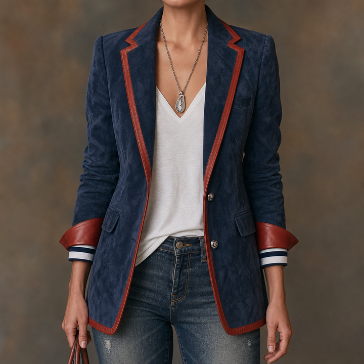 Velvara – Contrast Trim Velvet Blazer