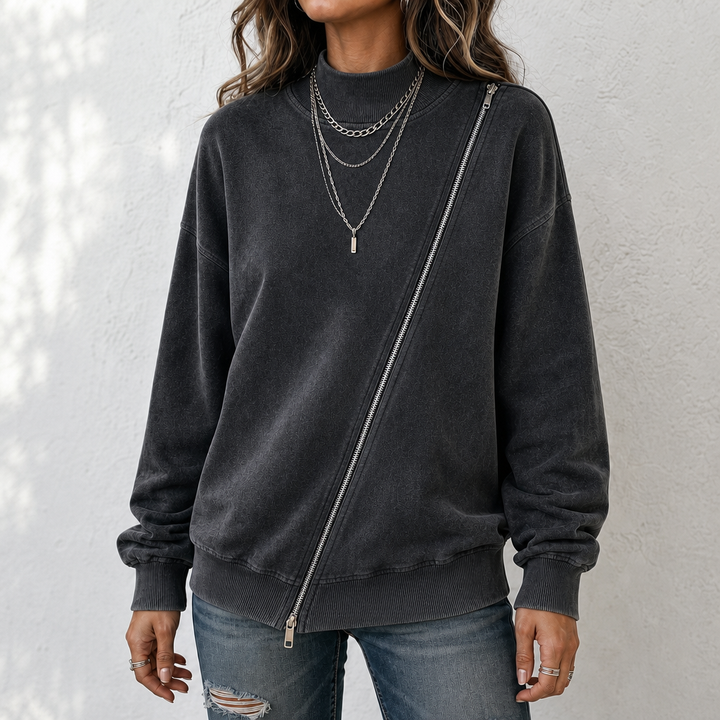 Slantwick – Diagonal Zip Drop-Shoulder Sweatshirt Jacket