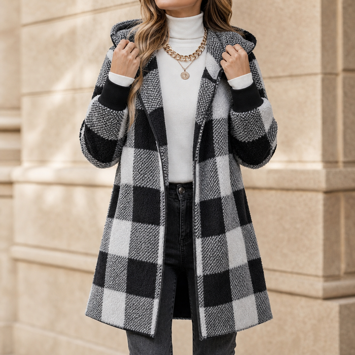 Plaidelle – Oversized Plaid Hooded Fleece Cardigan