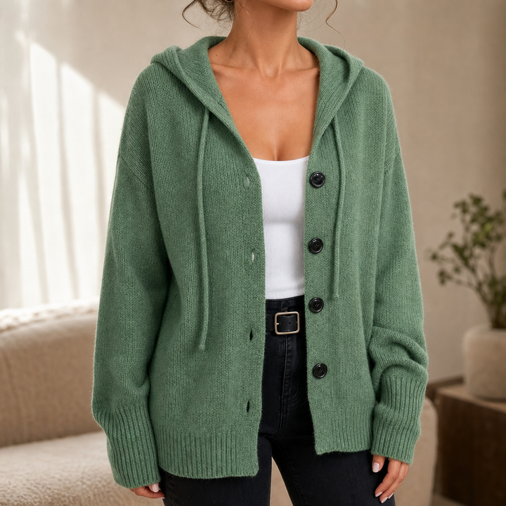 Wearbella – Drawstring Hood Oversized Knit Cardigan