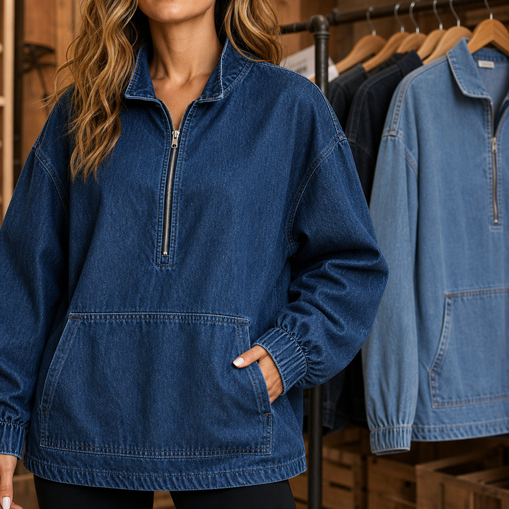 Half-Zip Haven – Washed Denim Half-Zip Pullover