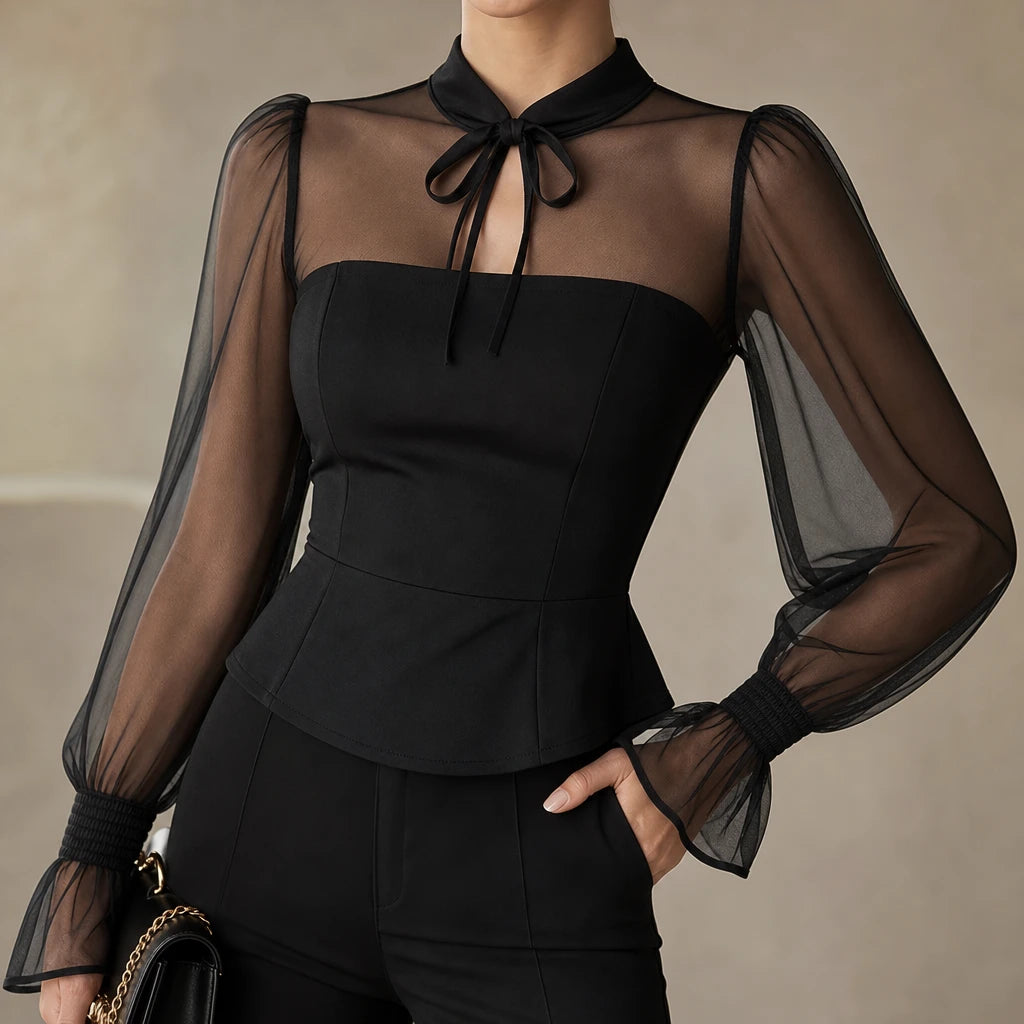 Veloura – Corset-Like Mesh Peplum Blouse