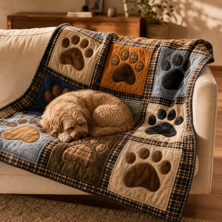 Pawhaven – Printed Paw-Print Flannel Blanket