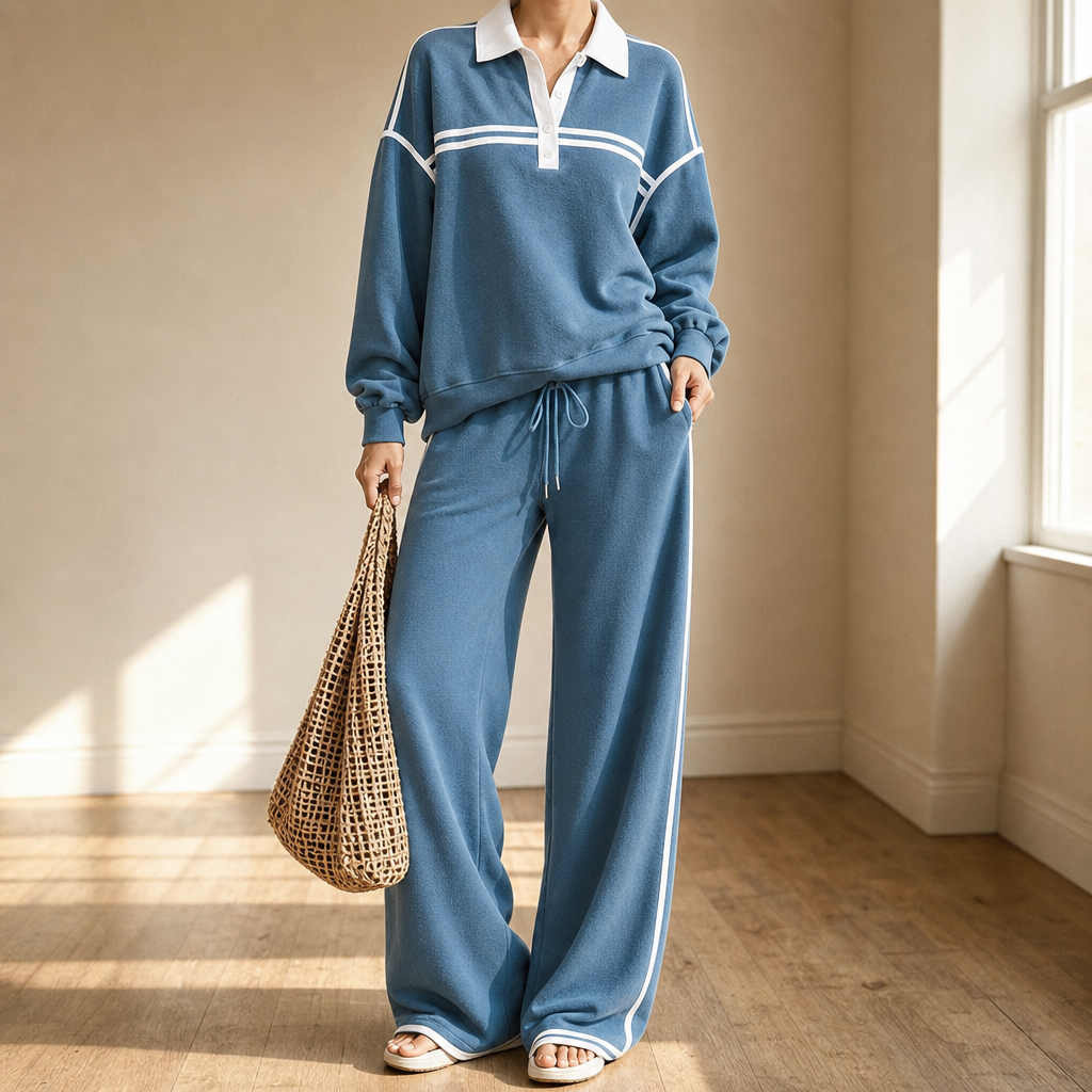 Setwell – Striped Colorblock Top And Wide-Leg Trouser Set