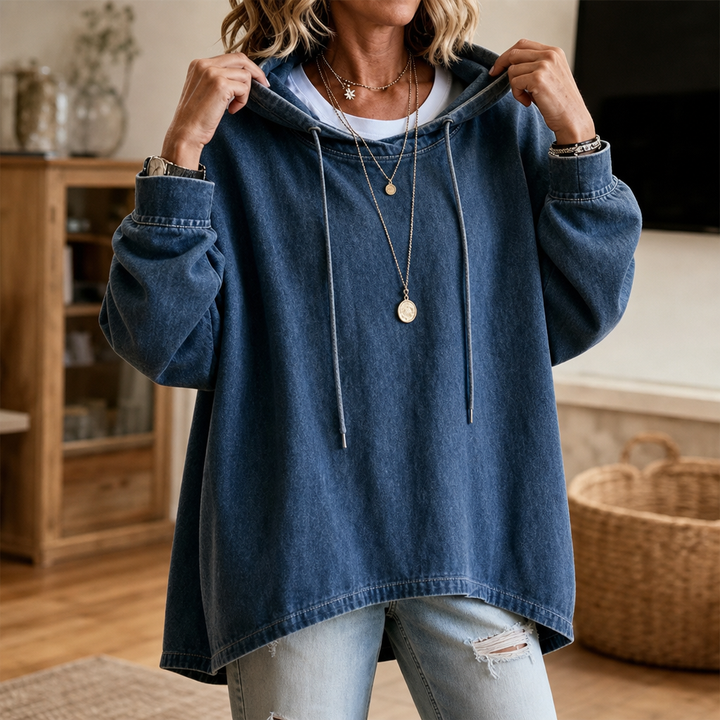 Denim Ease – Washed Oversized Denim Hoodie