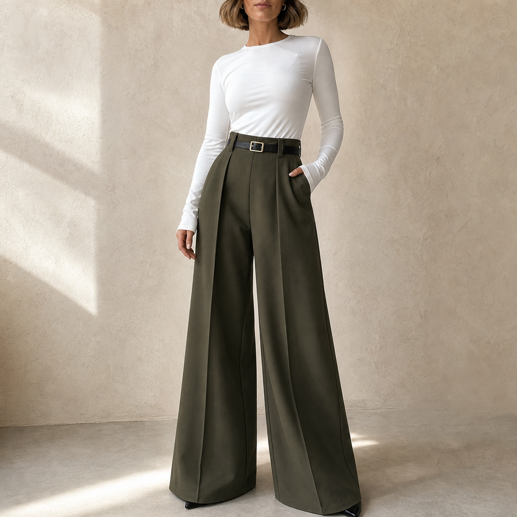 Elonga – Pleated High-Waisted Wide-Leg Trousers