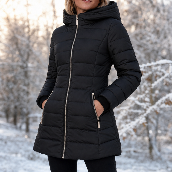 Veluna – Plush-Lined Mid-Length Hooded Winter Coat