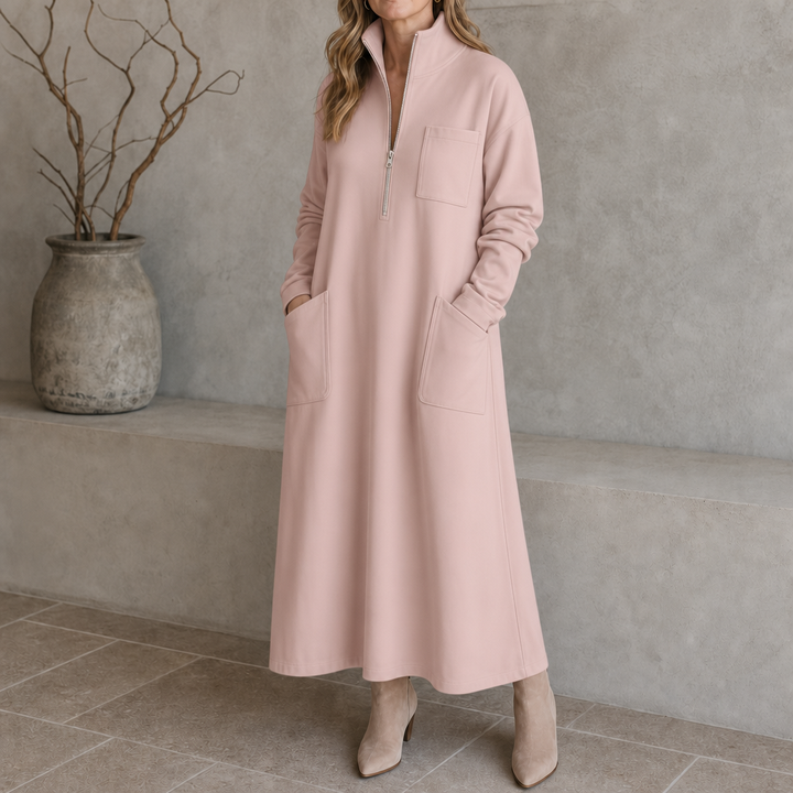 Quarterglow – Quarter-Zip Ribbed Knit Midi Dress