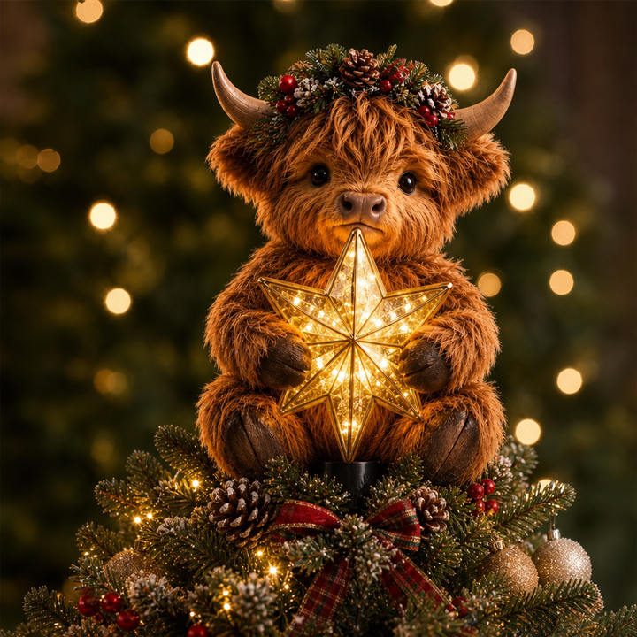 Highlow – Glowing Star Highland Cow Tree Topper