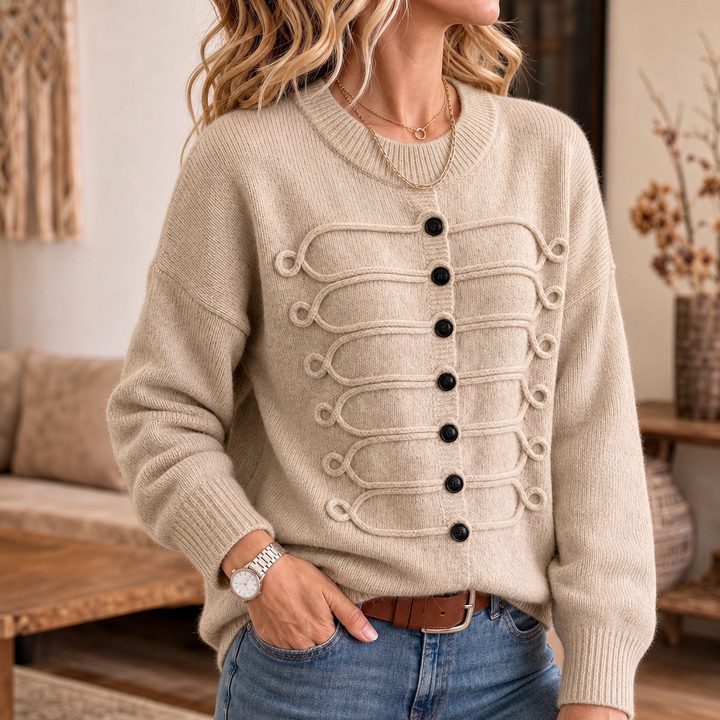 Braidenne – Braided Cord Button-Front Knit Sweater