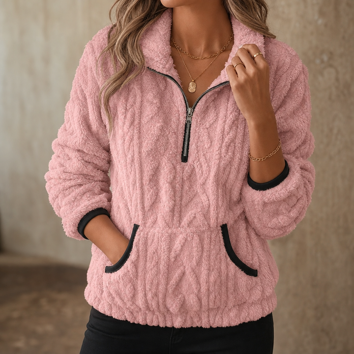 Lunelle – Plush Half-Zip Fleece Pullover With Kangaroo Pocket