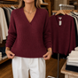 Wearbella – Waffle Knit Drop-Shoulder V-Neck Top