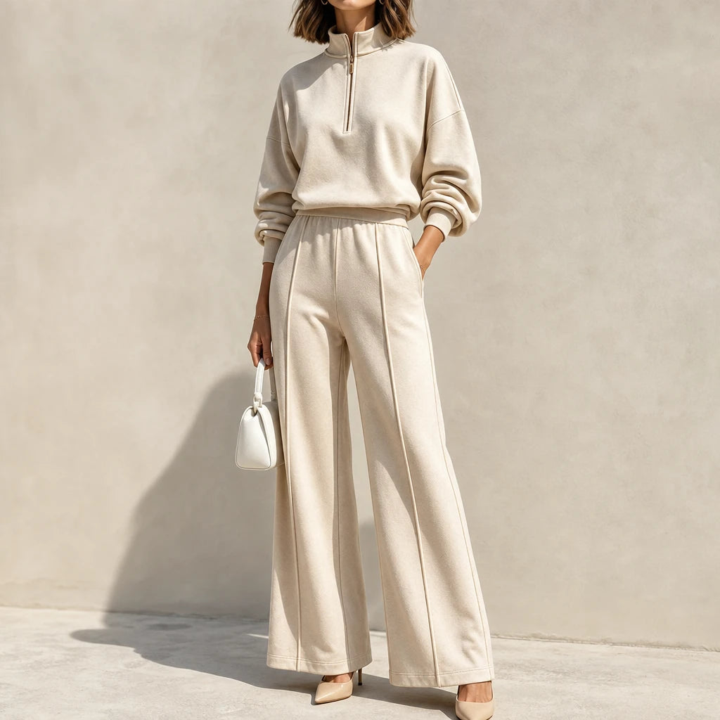 Easeform – Half-Zip Drop-Shoulder Top And Wide-Leg Pants Set