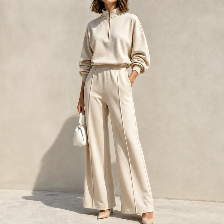 Easeform – Half-Zip Drop-Shoulder Top And Wide-Leg Pants Set