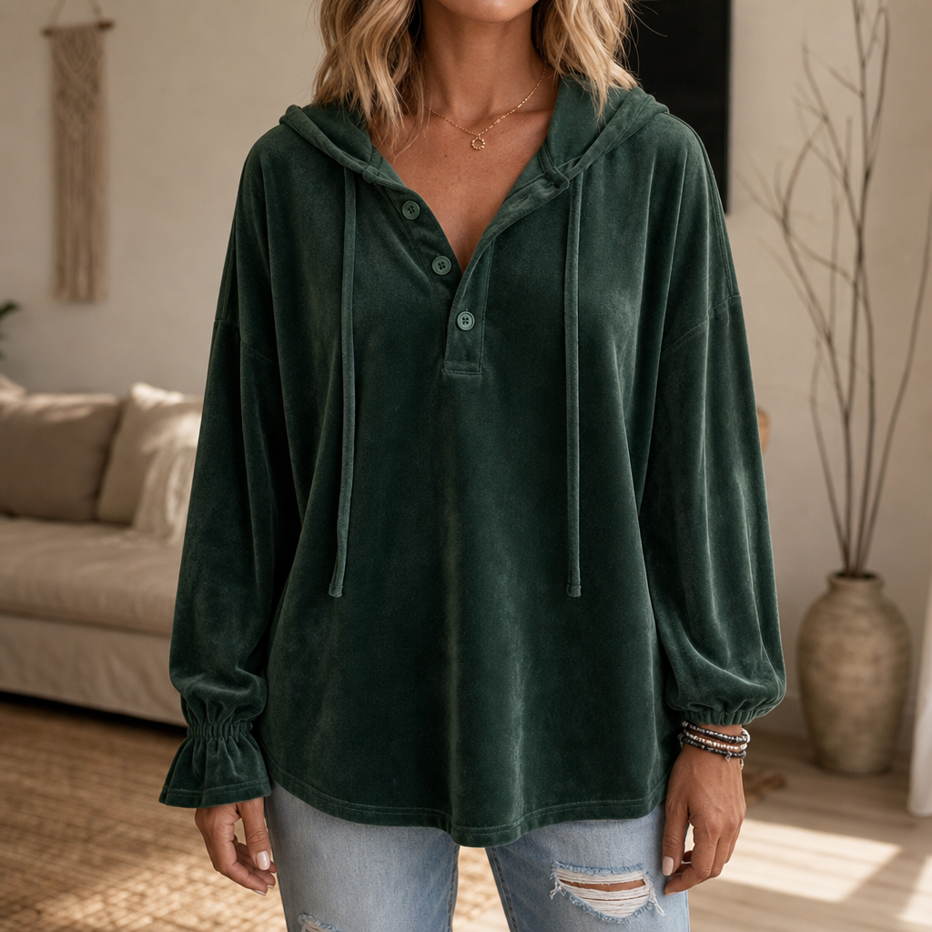 Drapella – Lantern Sleeve Ruffled Cuff Hoodie