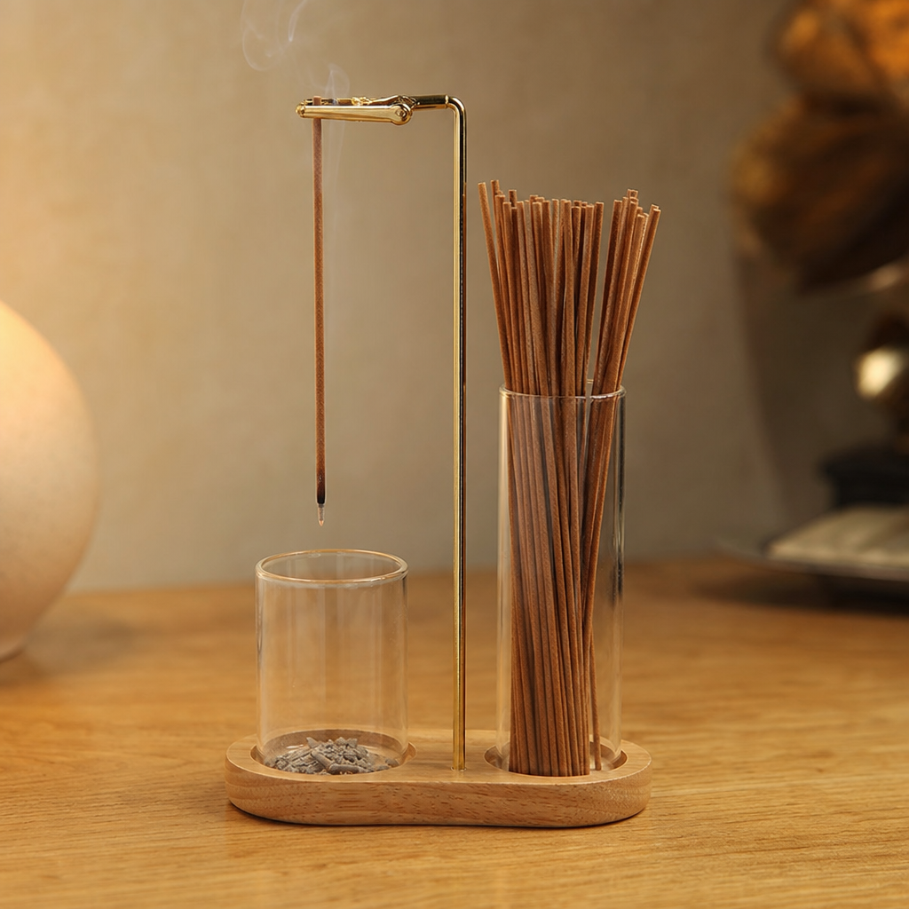 Ashvia – Two-Cup Glass Ash-Catching Incense Holder
