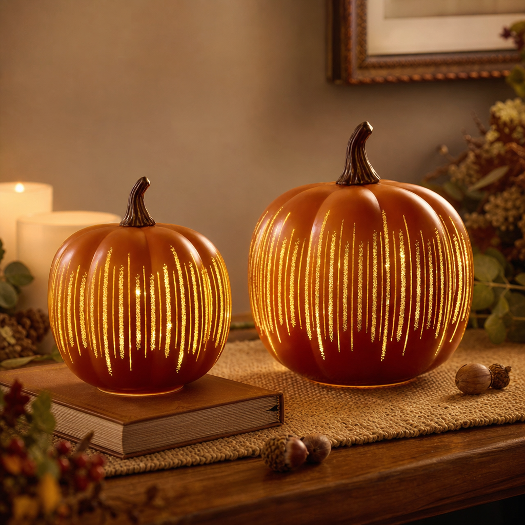 Starfall Pumpkins – Illuminated Starry Glass Pumpkins (2 Piece Set)