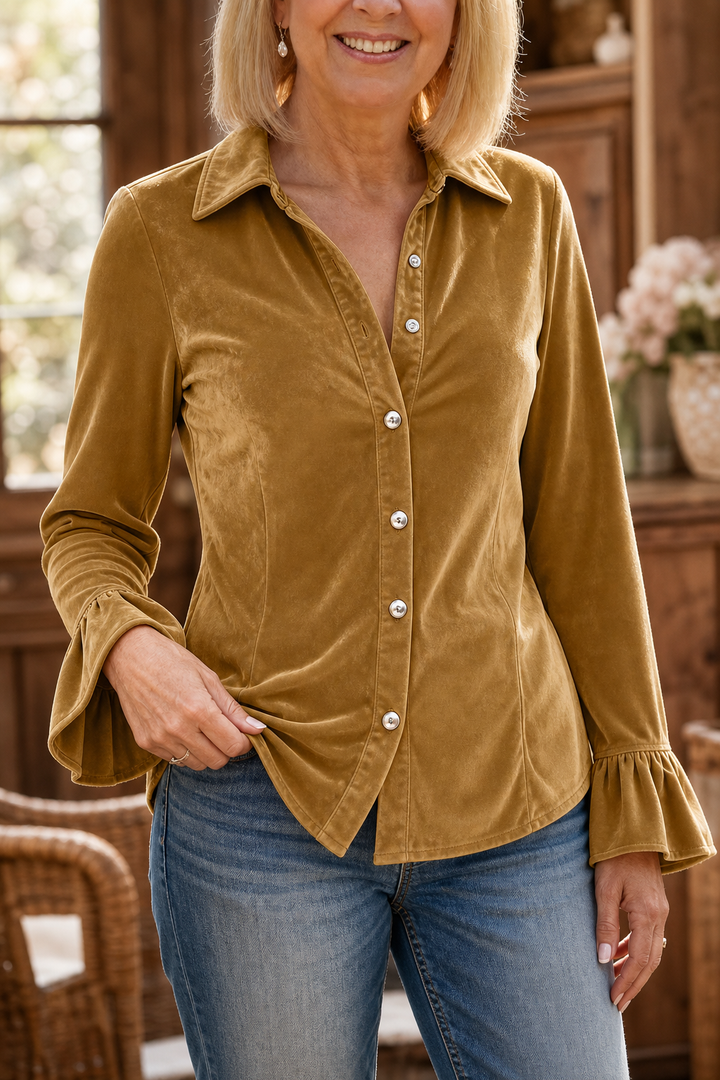 Verbette – Ruffle Cuff Button-Front Blouse