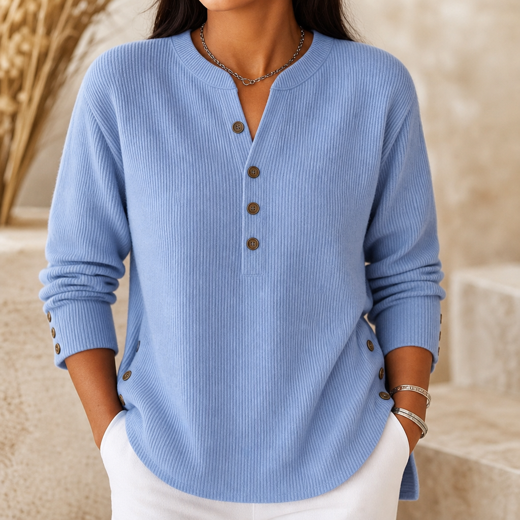 Cozetta – Ribbed Relaxed-Fit Button Detail Tunic